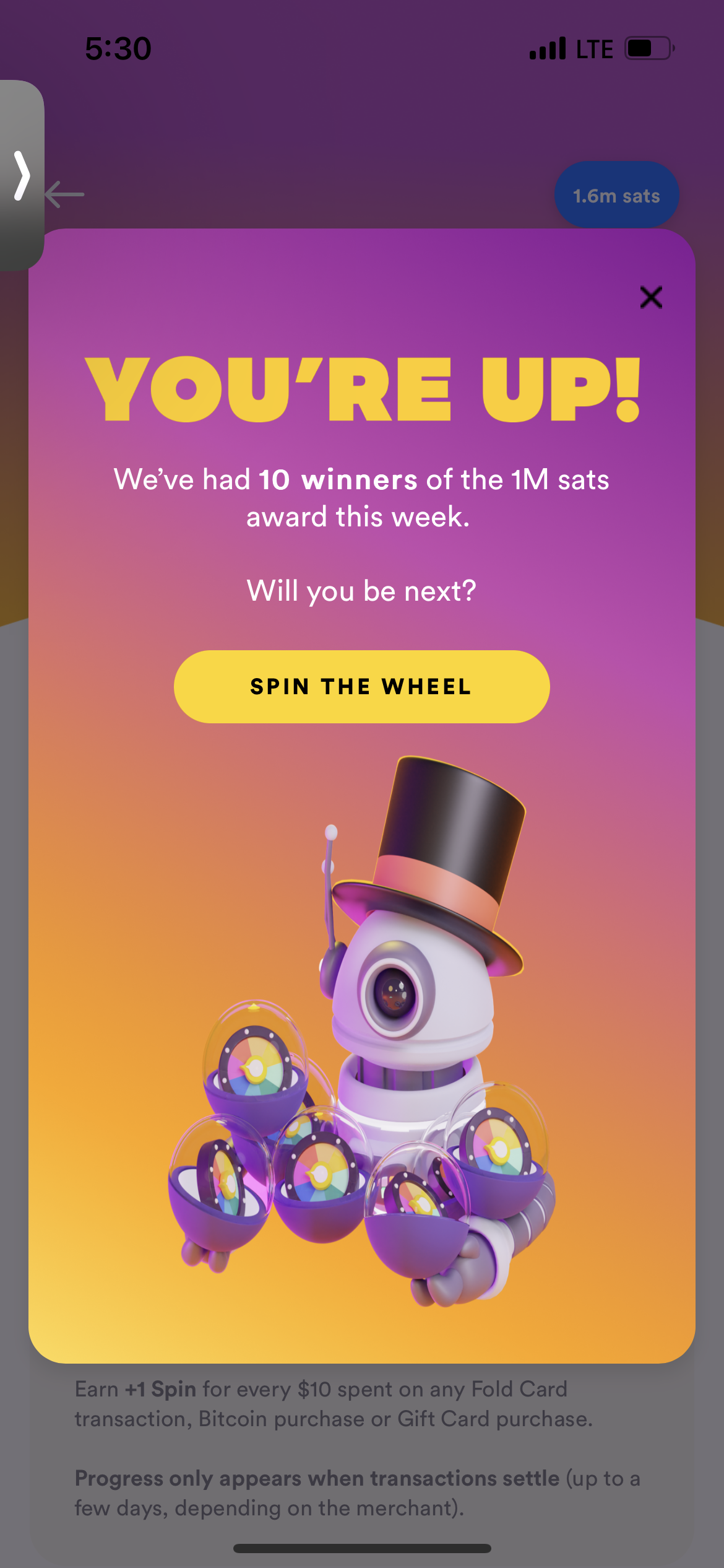 Winner notification driving engagement through FOMO